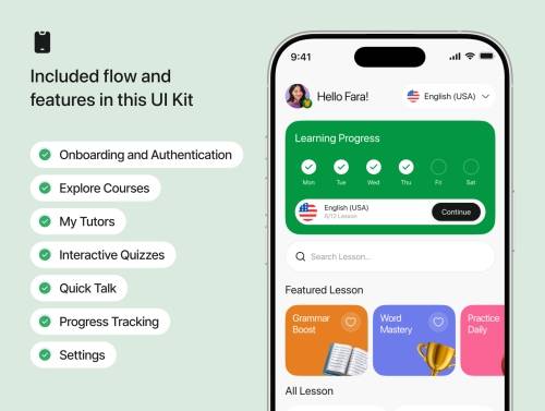 'Learna - Language Learning Mobile App UI Kit'