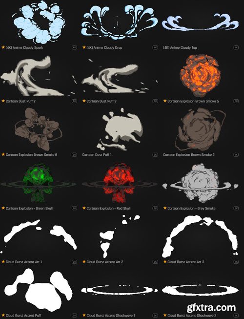 ProductionCrate - Toon Clouds and Explosions - 127 4K VFX Items