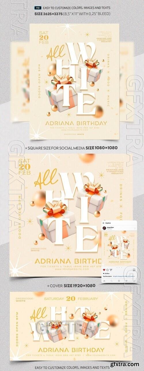 All White Birthday - Premium Flyer template (PSD)