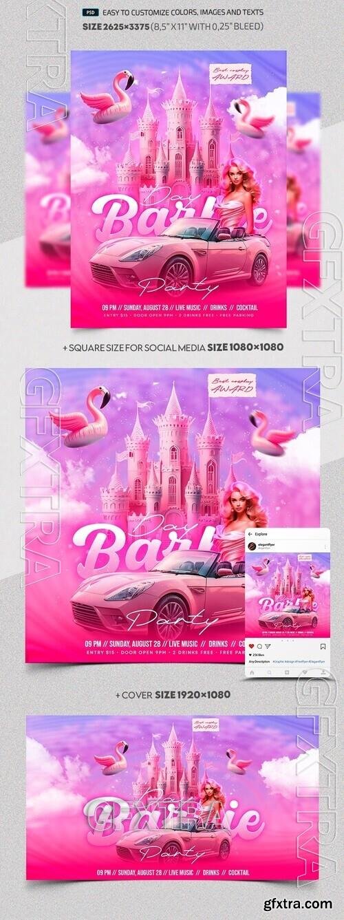 Barbie Day Party - Premium Flyer template (PSD) Barbie Day Party - Premium Flyer template (PSD)