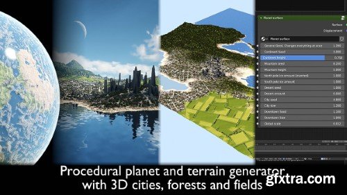 Blender Market - Procedural Planet And Terrain Generator With 3D Cities, Forests And Fields