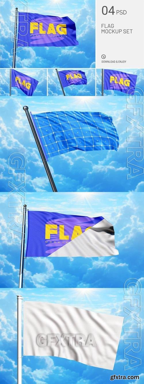 Realistic Waving Flag Mockup Set Q7SMGL5