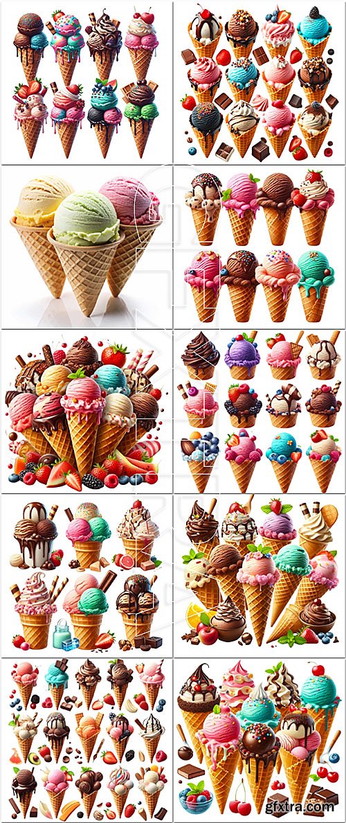 Summer colorful ice cream sweet and tasty dessert - 25 vector collection
