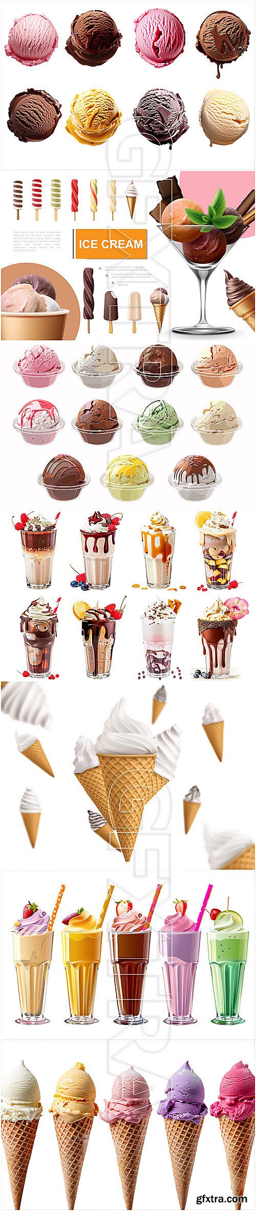 Summer colorful ice cream sweet and tasty dessert - 25 vector collection