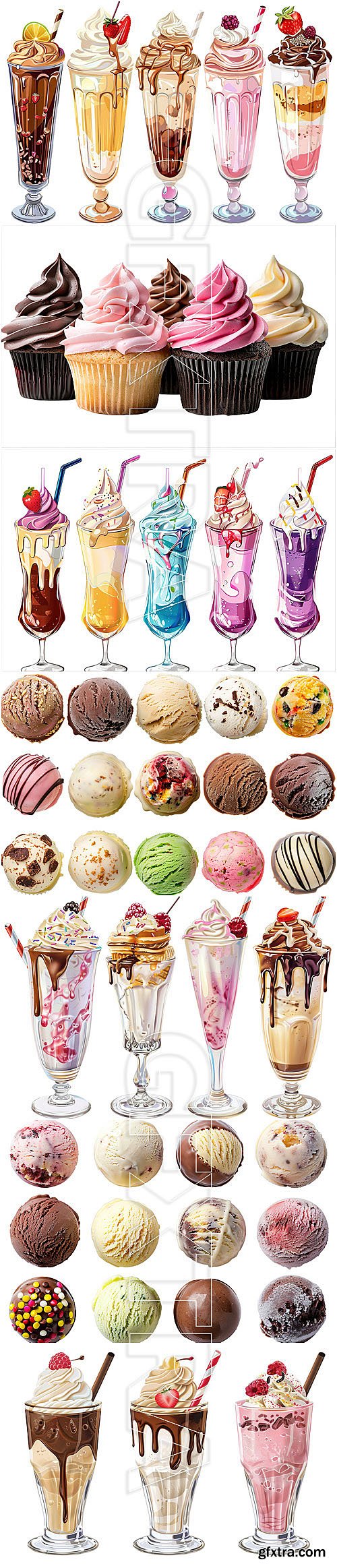 Summer colorful ice cream sweet and tasty dessert - 25 vector collection