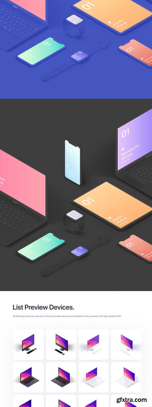 Asylab - Apple 7 Devices Isometric - 46 Mockups Scenes