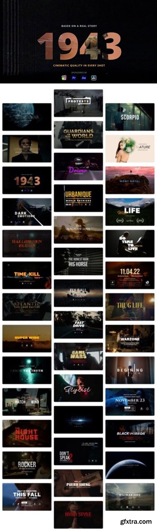 Cinematic Titles (MOGRT) + VHS Film Grain PACK