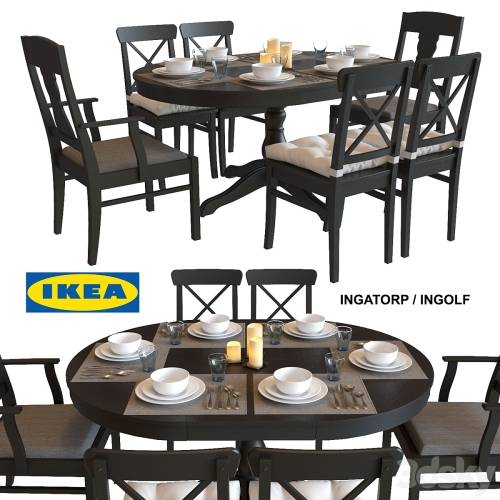 '3dsky Pro - Table and chairs IKEA INGATORP / INGOLF' '3dsky Pro - Table and chairs IKEA INGATORP / INGOLF'