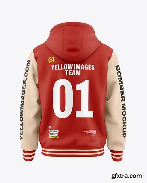 YellowImages - Men\'s Bomber Jacket with Hood Mockup - Back View - 134940
