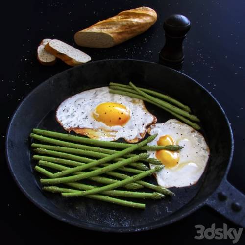 '3dsky Pro - Scrambled eggs with asparagus'