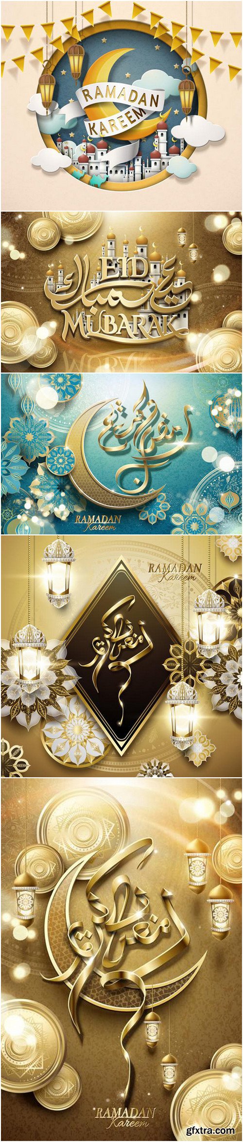 Ramadan kareem, 23 vector card with arabic calligraphy