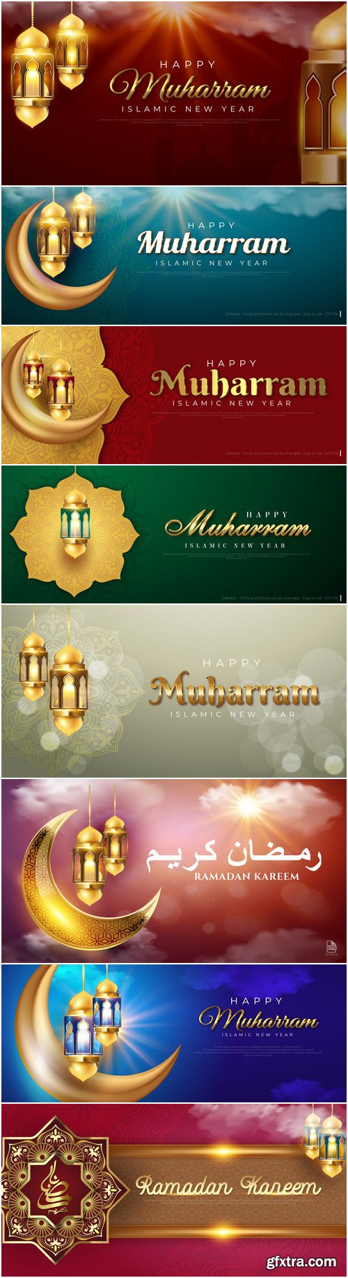 Ramadan Kareem, 23 Islamic greeting card vector design
