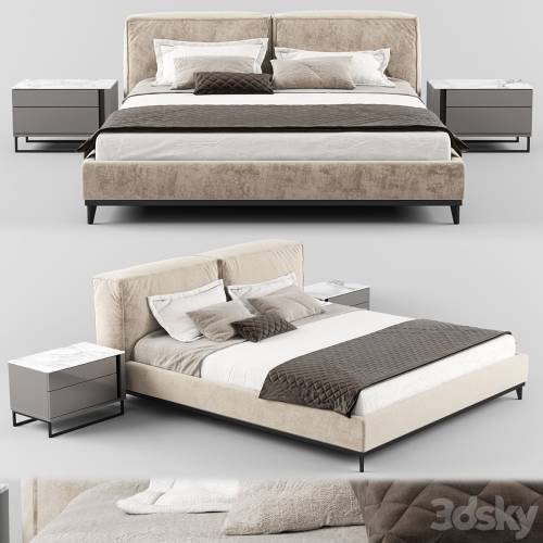 '3dsky Pro - Modern fabric bed with upholstered headboard_01'