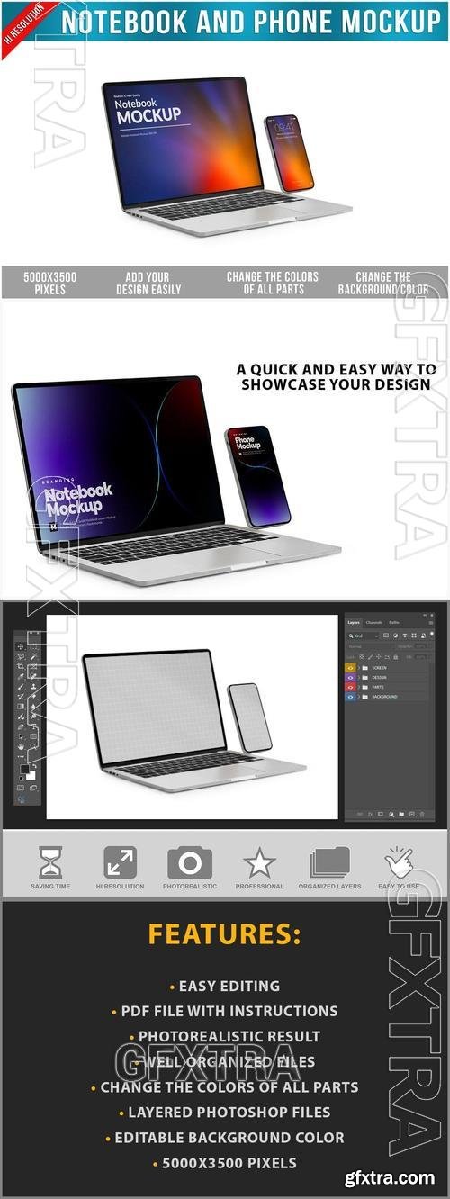 Notebook and Phone Mockup YYH3MS9 Notebook and Phone Mockup YYH3MS9
