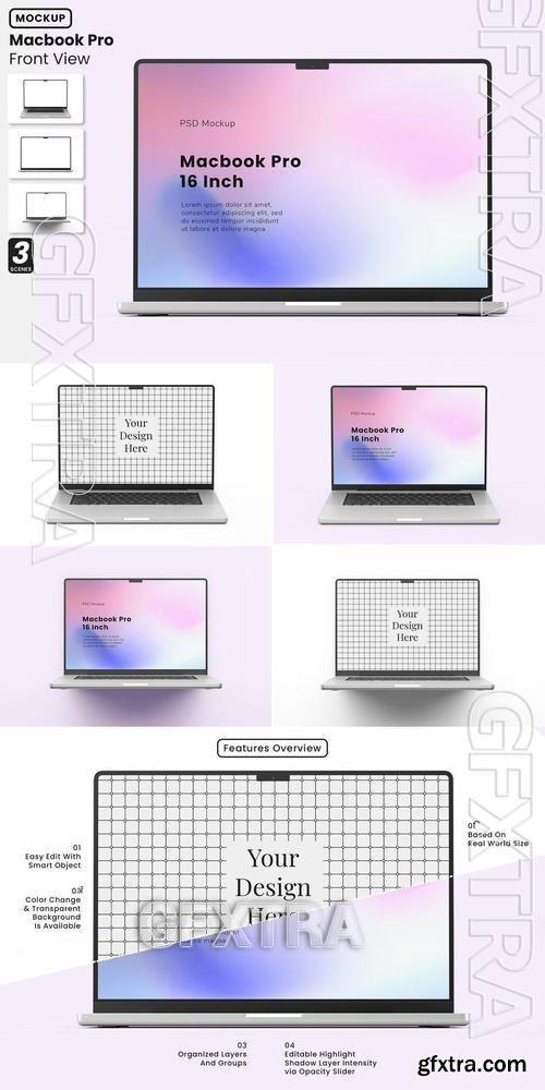 Macbook Pro 16 Inch Mockup - Front View RAP3CBD