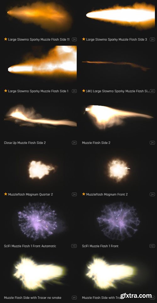 ProductionCrate - Single Shot and Handguns Muzzle Flashes - 89 4K VFX Items