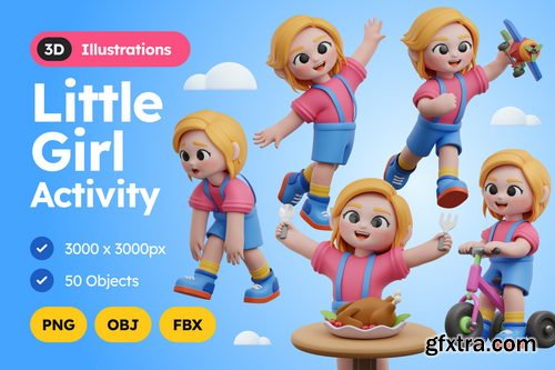 Iconscout - Little Girl Activity 3D Illustration Pack