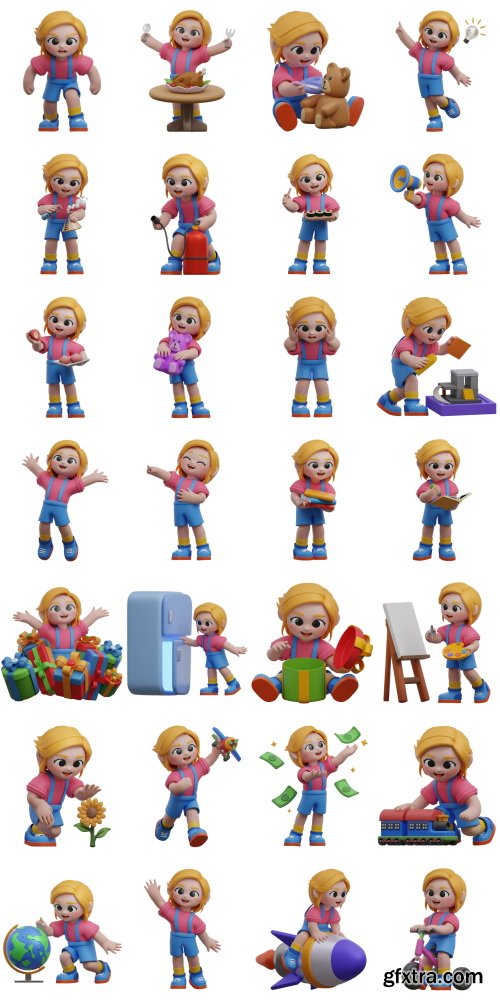 Iconscout - Little Girl Activity 3D Illustration Pack