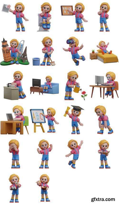 Iconscout - Little Girl Activity 3D Illustration Pack