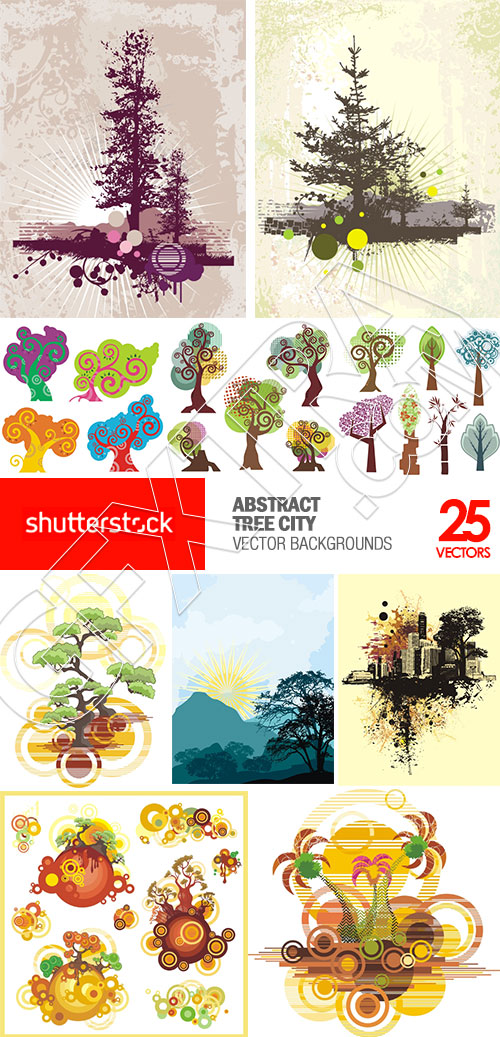 Abstract Tree City Backgrounds 25xEPS