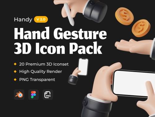 'Handy Hands - Hand Gesture 3D Icon Pack V 2.0'