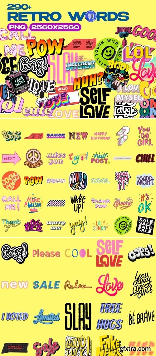 +300 RETRO WORDS Stickers