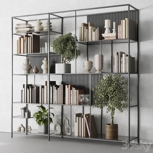 '3dsky Pro - Metal Shelves Decorative With Book and plants - Metal Rack 17'