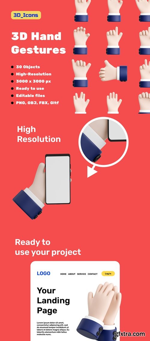 Hand Gestures - 3D Illustration