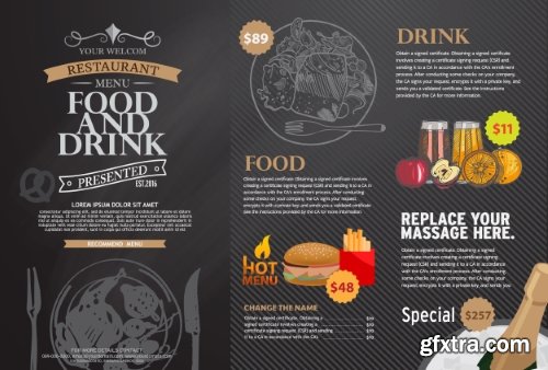 Fast Food, Cooking, Meal & Drink Menus #1, 25xEPS