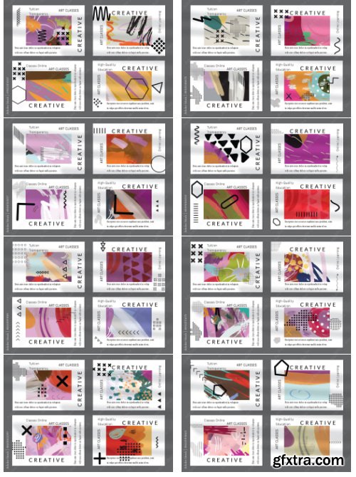 Flyer Layout With Black Shapes And Abstract Bright Rectangle On White 32xAI