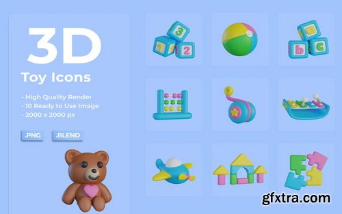 3D Toy Icon Set Bundle Design Model
