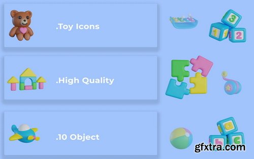 3D Toy Icon Set Bundle Design Model