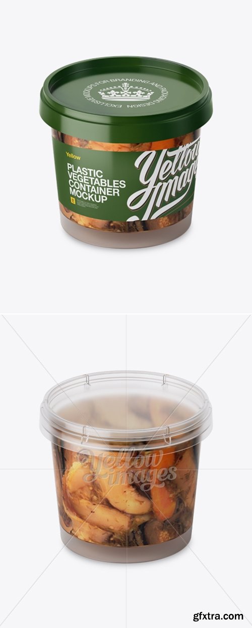 YellowImages - Glossy Plastic Container With Vegetables Mockup - High-Angle Shot 13887