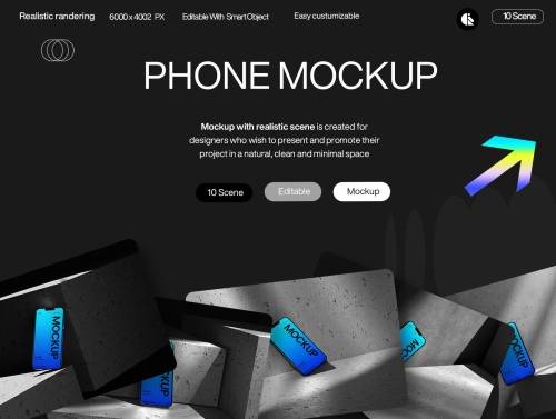 'Minimalistic Blue Gradient Mobile Phone Mockup with Concrete Background'