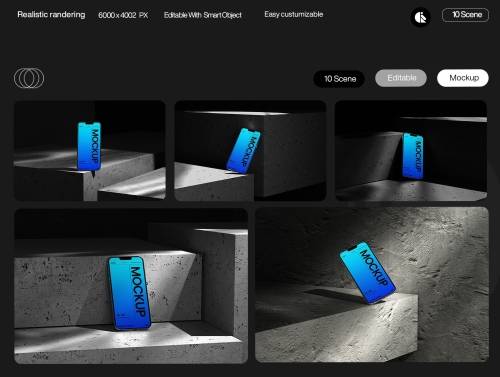 'Minimalistic Blue Gradient Mobile Phone Mockup with Concrete Background'