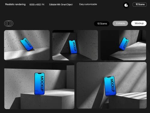 'Minimalistic Blue Gradient Mobile Phone Mockup with Concrete Background'