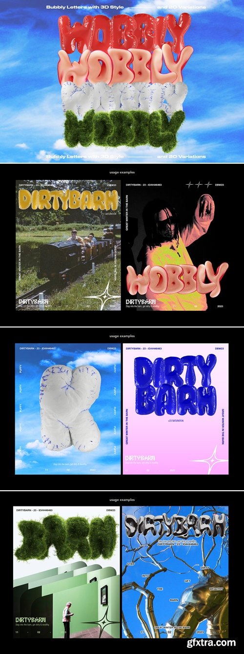 CreativeMarket - Wobbly Bubbly Letters with 3D Style