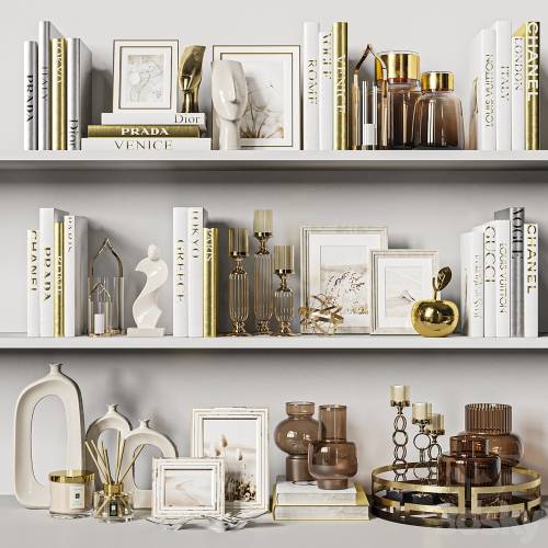 '3dsky Pro - Decorative Set 37. White and gold books.'