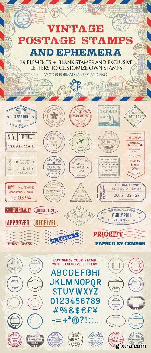 Vintage Postage Stamps - Vector Design Templates
