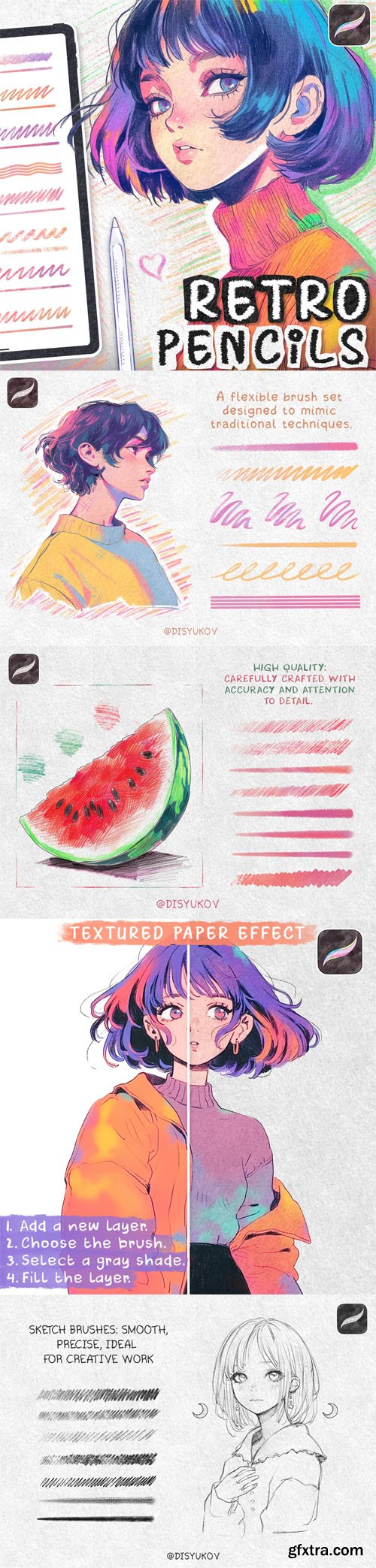 Retro Pencils Brushes for Procreate