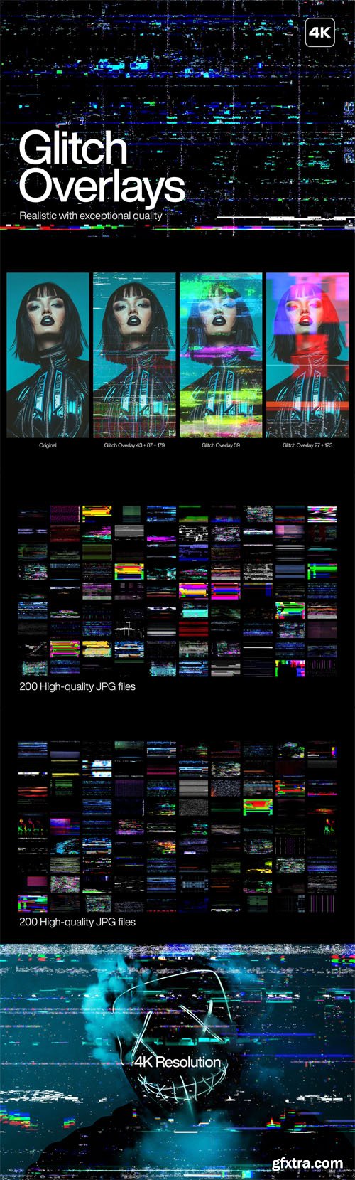 4K Glitch Overlays for Photoshop