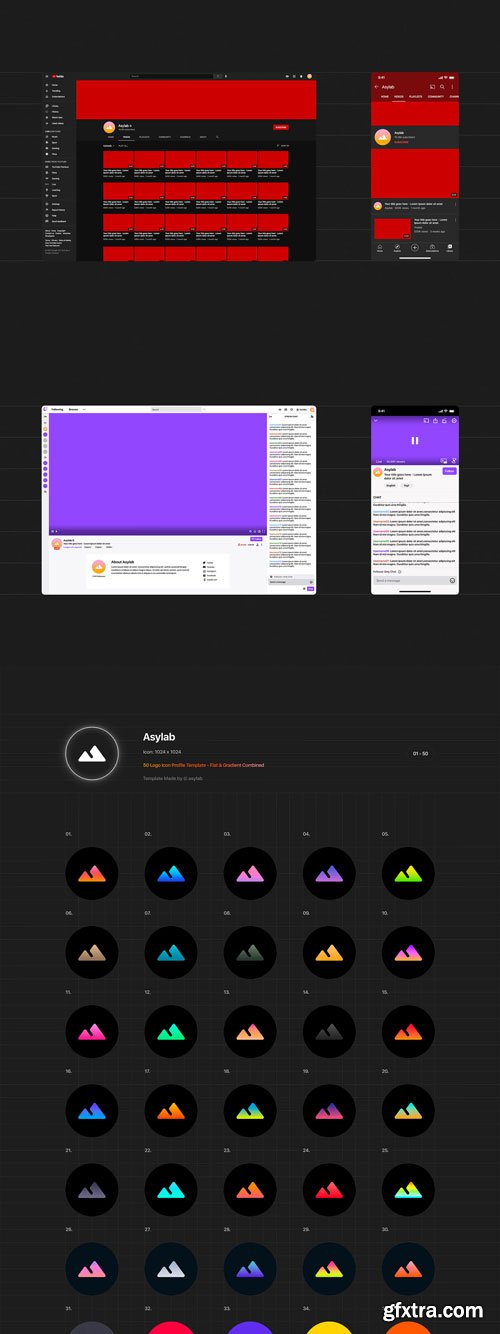 Asylab - 7 Social Media Template + 225 Icons Mockups