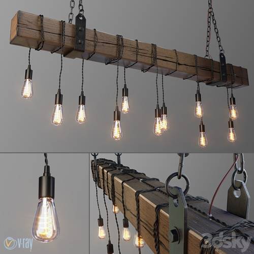 '3dsky Pro - Wood Beam Chandelier With Vintage Style Edison Bulbs'