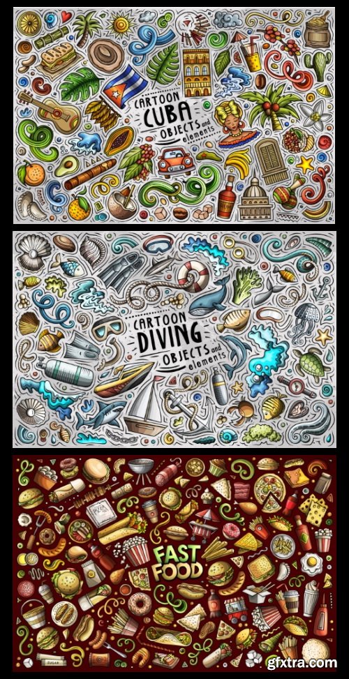 Doodle Funny Colorful Vectors BUNDLE 73xAI