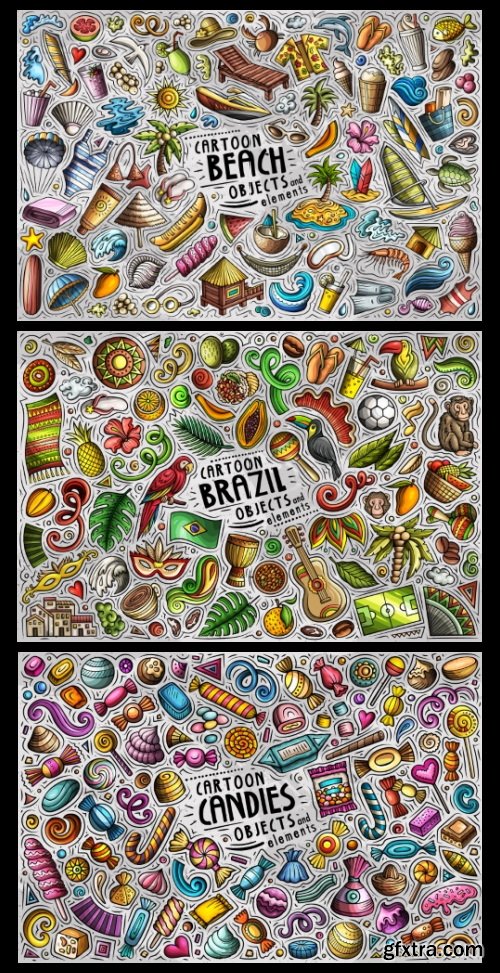 Doodle Funny Colorful Vectors BUNDLE 73xAI