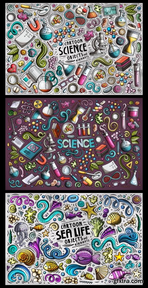 Doodle Funny Colorful Vectors BUNDLE 73xAI