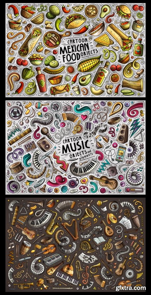 Doodle Funny Colorful Vectors BUNDLE 73xAI