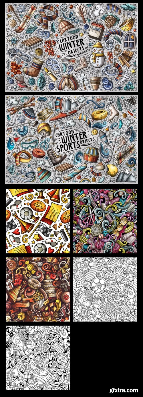 Doodle Funny Colorful Vectors BUNDLE 73xAI