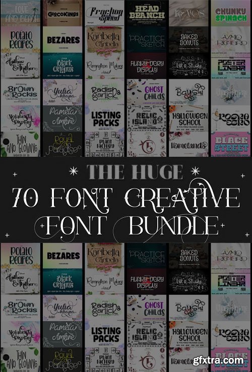 Bramcreative's Fonts Bundle, 70 Premium Fonts