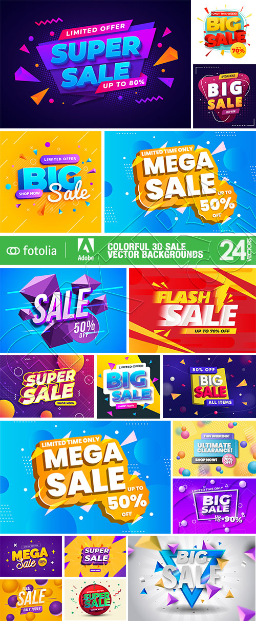 Colorful 3d Sale Vector Backgrounds 24xEPS